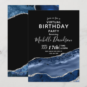 Invitación Invitati de cumpleaños virtual de Navy Blue & Silv