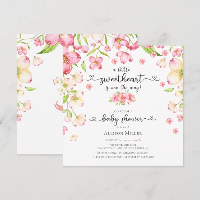 Invitación Invitati de Dainty Pink Floral (Anverso / Reverso)