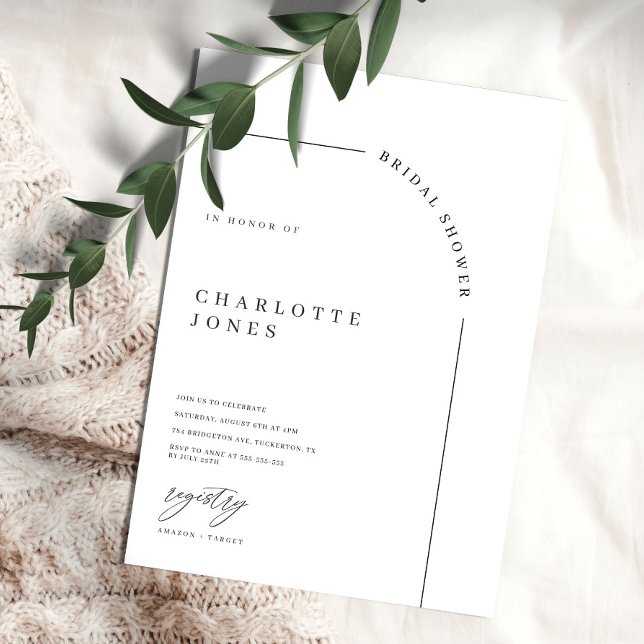 Invitación Invitati de ducha de novia blanca y negra en arco  (Subido por el creador)