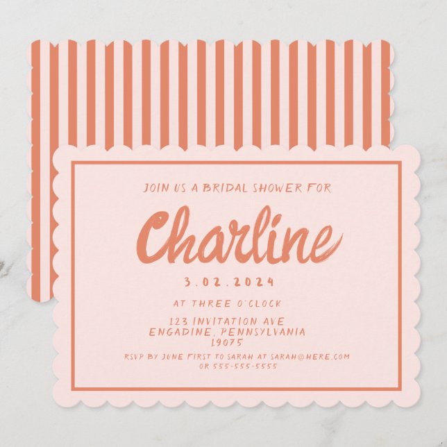 Invitación Invitati de la ducha de novia rosa y rojo retro (Anverso / Reverso)