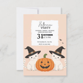 Invitación Invitati de la fiesta de Halloween de gatos y cala