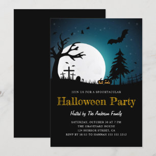 Invitación Invitati de la fiesta de halloween de medianoche e