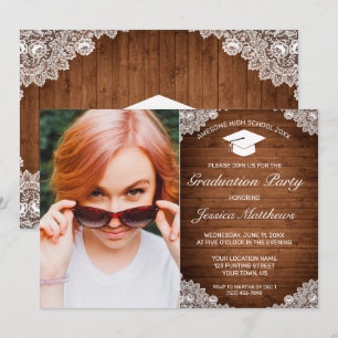 Invitación Invitati de la foto de graduación de madera rústic