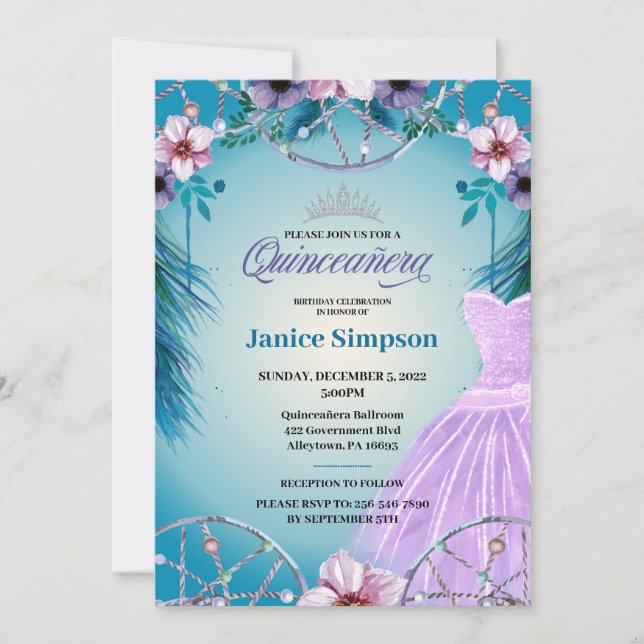 Invitación Invitati de la peletería de Quinceañera (Anverso)