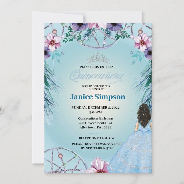 Invitación Invitati de la peletería de Quinceañera (Anverso)