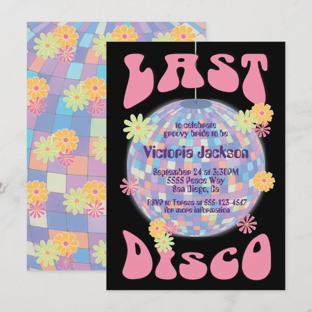 Invitación Invitati de la última fiesta de la soltera de disc (Anverso / Reverso)