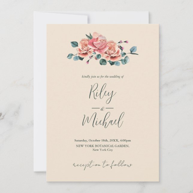 Invitación Invitati de las flores de bodas antiguas con rosas (Anverso)