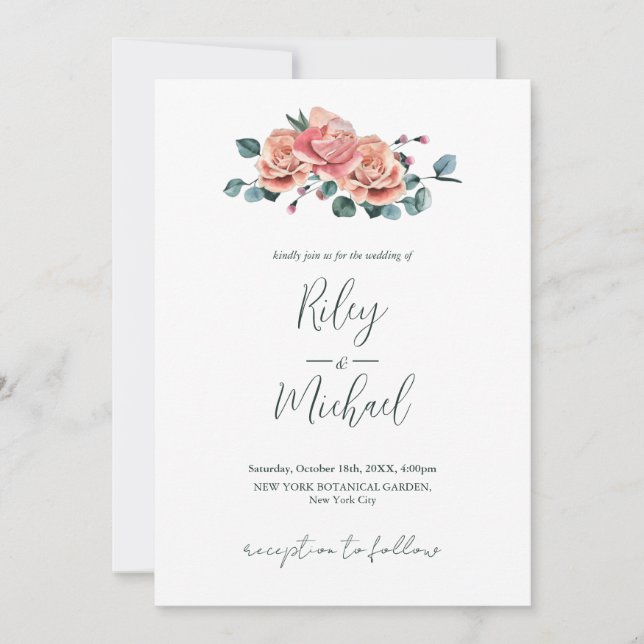 Invitación Invitati de las flores de bodas antiguas con rosas (Anverso)