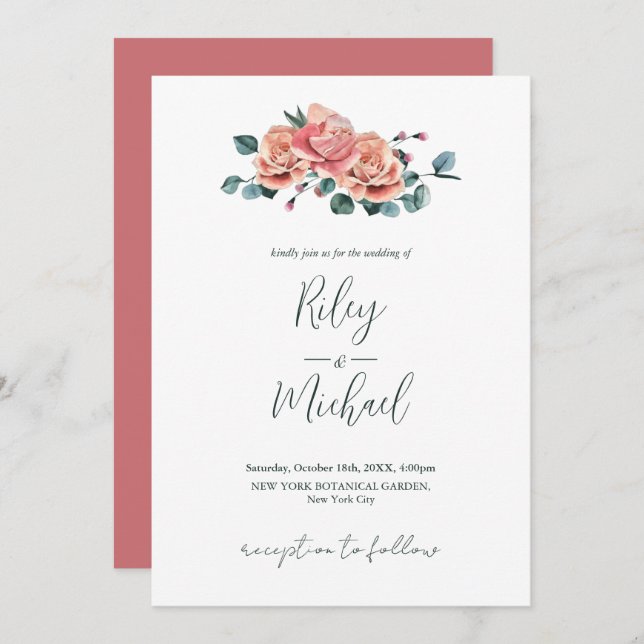 Invitación Invitati de las flores de bodas antiguas con rosas (Anverso / Reverso)