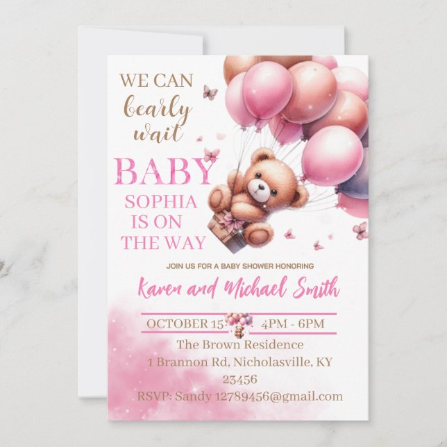 Invitación Invitati de los globos aerostáticos de los osos ro (Anverso)