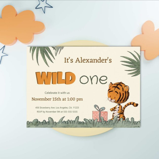 Invitación Invitati del primer cumpleaños de la selva de tigr (Subido por el creador)