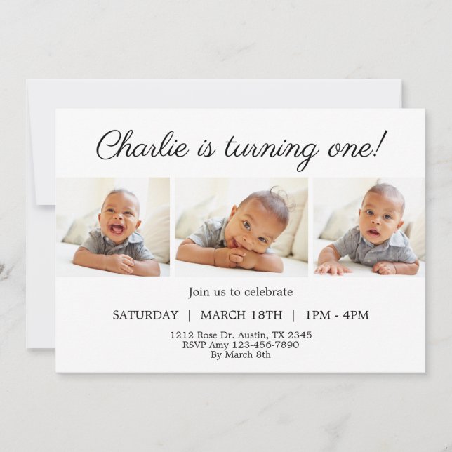 Invitación Invitati, el primer cumpleaños de la foto minimali (Anverso)