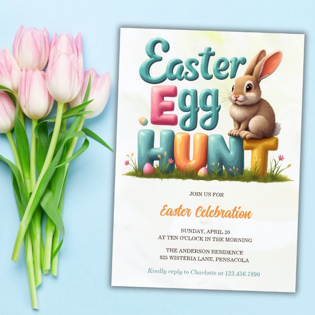 Invitación Invitati Fiesta de caza de huevos de pascua de pri (Modern Spring Bunny Easter Egg Hunt Party Invitati Invitation)