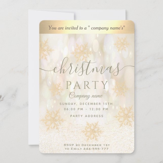 Invitación Invitati, fiesta de Navidades corporativos de copo (Anverso)
