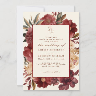 Invitación Invitatio romántico Boda de cobre y rojo borgoña