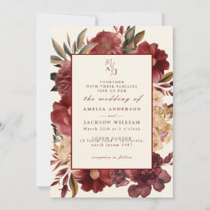 Invitación Invitatio romántico Boda de cobre y rojo borgoña