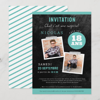 Invitación  invitation 18ème anniversaire,noir deux photos