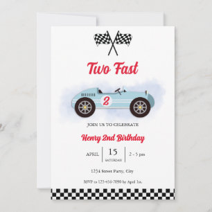 Invitación Invitation 2nd Birthday Too Fast, Vintage Race