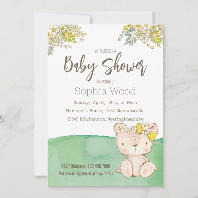 Invitación Invitation Baby Shower Little Bear (Anverso)