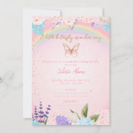 Invitación Invitation Butterflies Rainbow Flowers pink gold