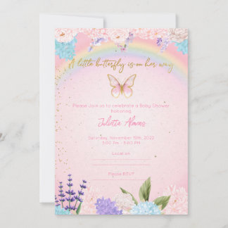 Invitación Invitation Butterflies Rainbow Flowers pink gold