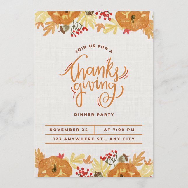 Invitación Invitation card for thanksgiving day  (Anverso)