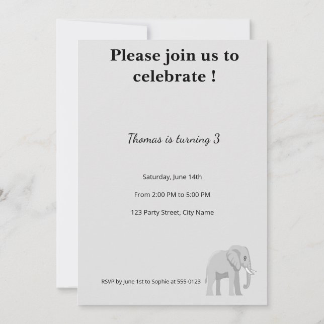 Invitación Invitation d'anniversaire éléphant mignon | Pastel (Reverso)