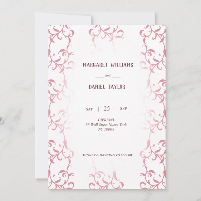 Invitación Invitation de boda decorada con hojas de acanto (Anverso)