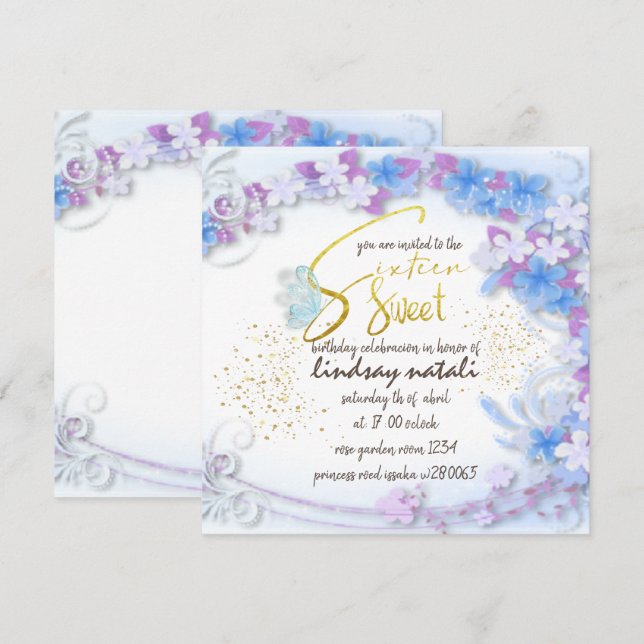 Invitación Invitation de cumpleaños dieciséis  per (Anverso / Reverso)