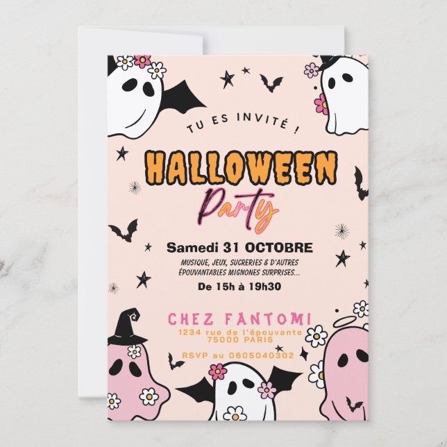 Invitación Invitation Fête d'Halloween Girly Fille (Anverso)
