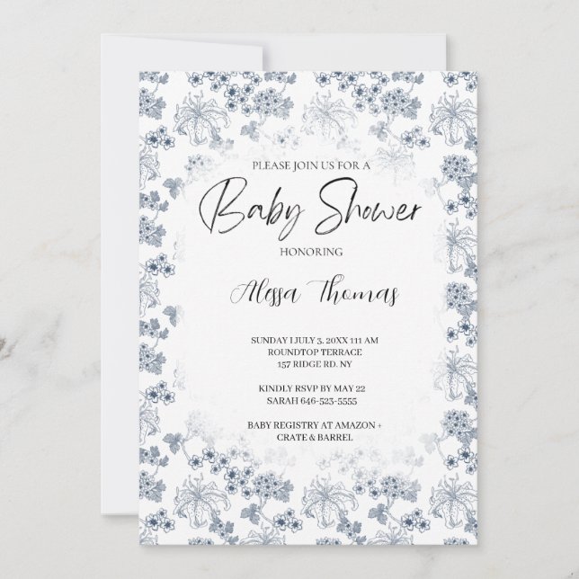 Invitación Invitation for baby shower Toile Desing-Customizab (Anverso)