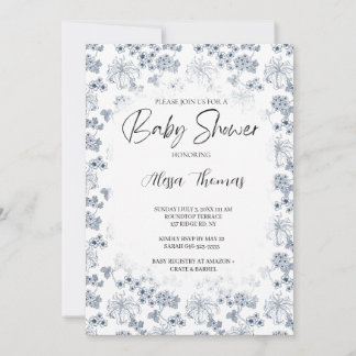 Invitación Invitation for baby shower Toile Desing-Customizab