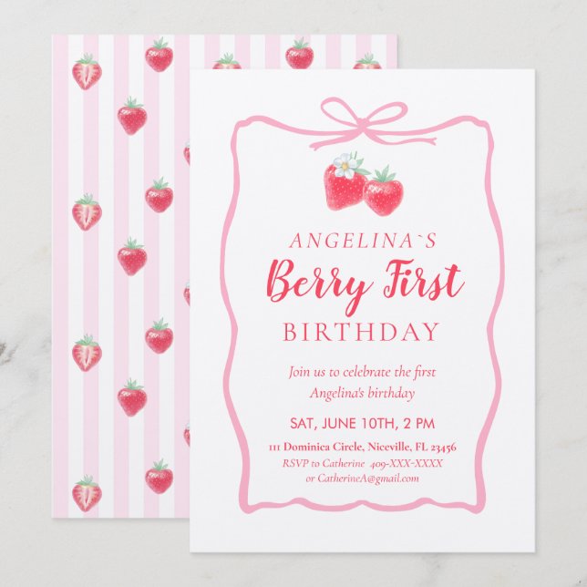 Invitación Invitation for Elegant First Birthday . (Anverso / Reverso)