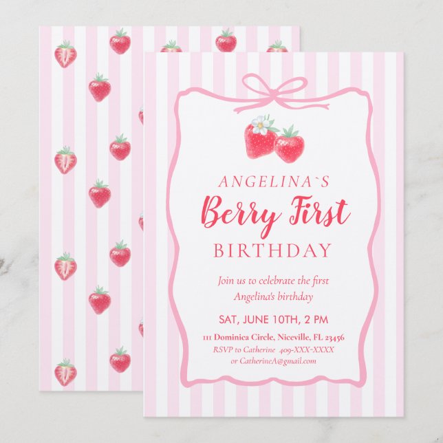 Invitación Invitation for Elegant First Birthday . (Anverso / Reverso)
