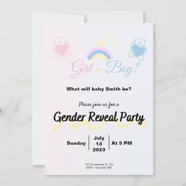 Invitación Invitation Gender Reveal Boy or Girl? (Anverso)