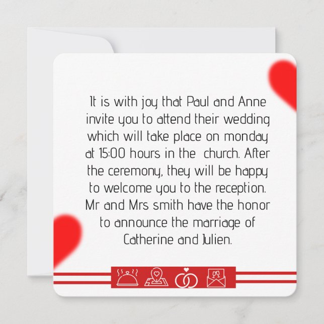 Invitación invitation mariage  (Anverso)