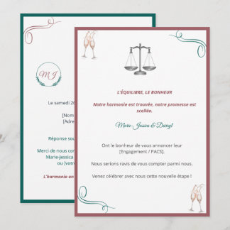Invitación Invitation PACS ou Fiançailles Chic