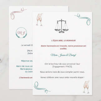 Invitación Invitation PACS ou Fiançailles Chic