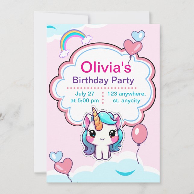 Invitación Invitation Personnalisée Licorne Anniversair tout  (Anverso)