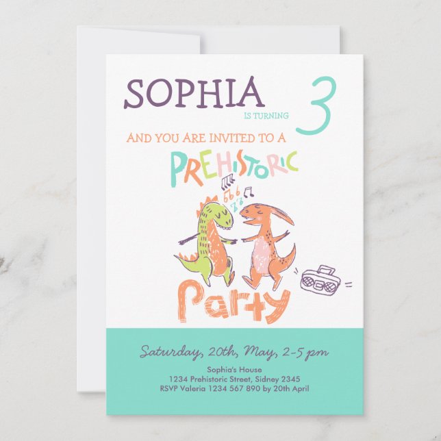 Invitación Invitation Prehistoric Party Dinos (Anverso)