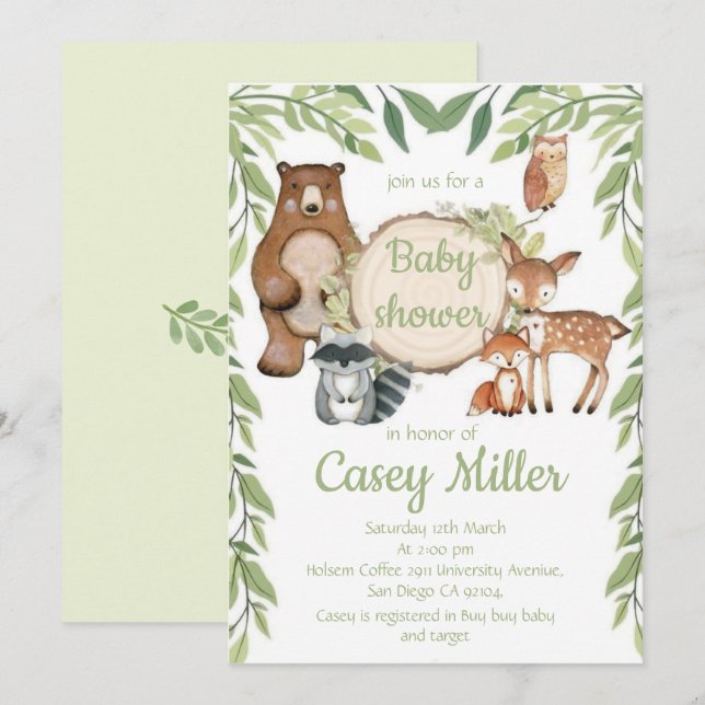 Invitación Invitation Rustic Woodland Forest Animal Baby show (Anverso / Reverso)