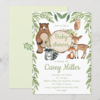 Invitación Invitation Rustic Woodland Forest Animal Baby show