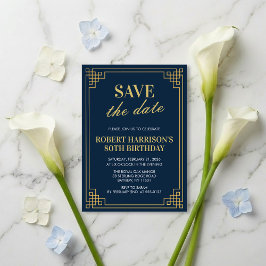 Invitación Invitation Save the Date Navy Gold 80th Birthday 