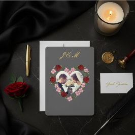 Invitación Invitation Slate Grey Gold Rose Heart Wedding