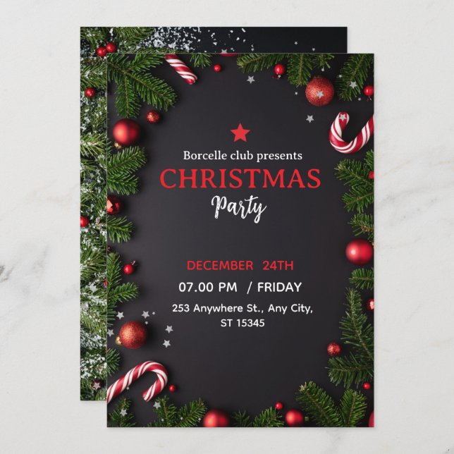 Invitación Invitation to a rustic Christmas party with a beau (Anverso / Reverso)