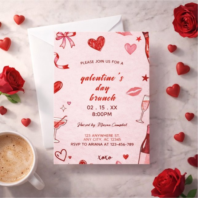Invitación Invitation to brunch at Galentine's pink coquettis (Subido por el creador)
