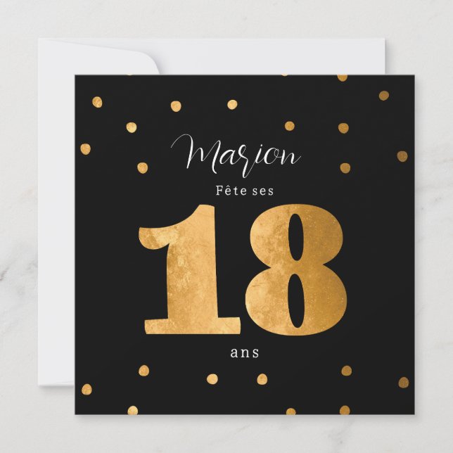 Invitación invitationpersonnal 18 ans anniversaire noir et or (Anverso)