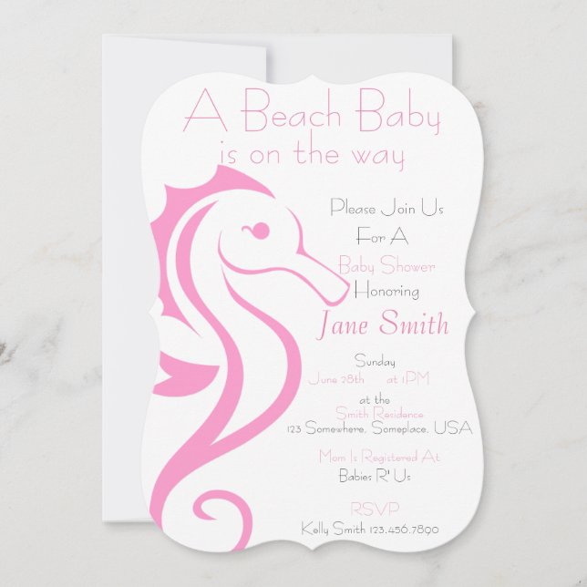 Invitación Invite al bebé de la playa del ahorse (chica) (Anverso)