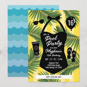 Invitación Invite al Fiesta Retro Swimsuit Sweet 16 Pool (Ama