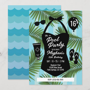 Invitación Invite al Fiesta Retro Swimsuit Sweet 16 Pool (Azu